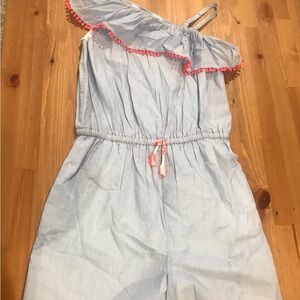 Light Blue One-Shoulder Girls' Romper with Pink Trim NWT